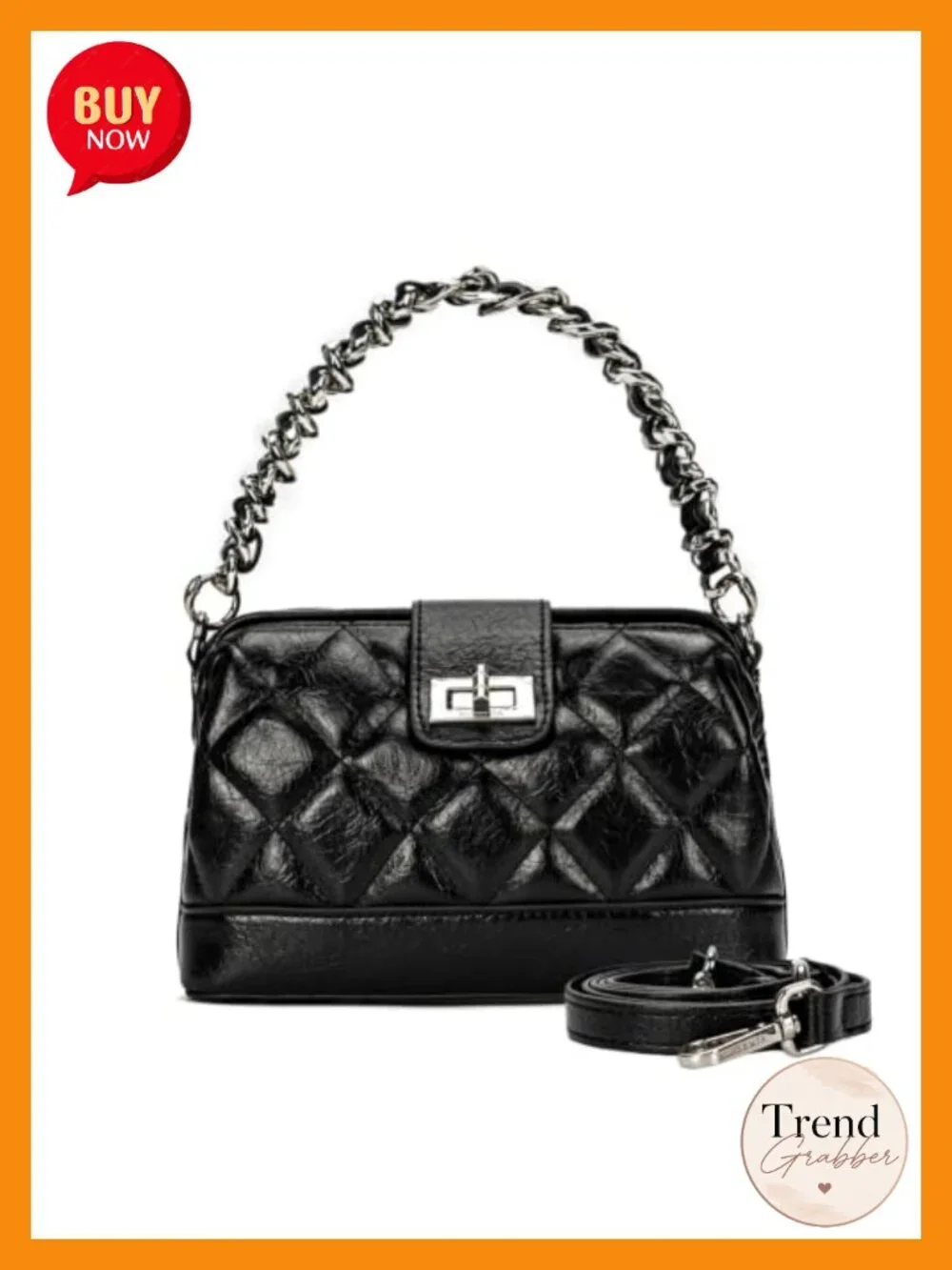 Small Quilted Crossbody Purse, Vegan Leather Top Handle Handbag with Detachable